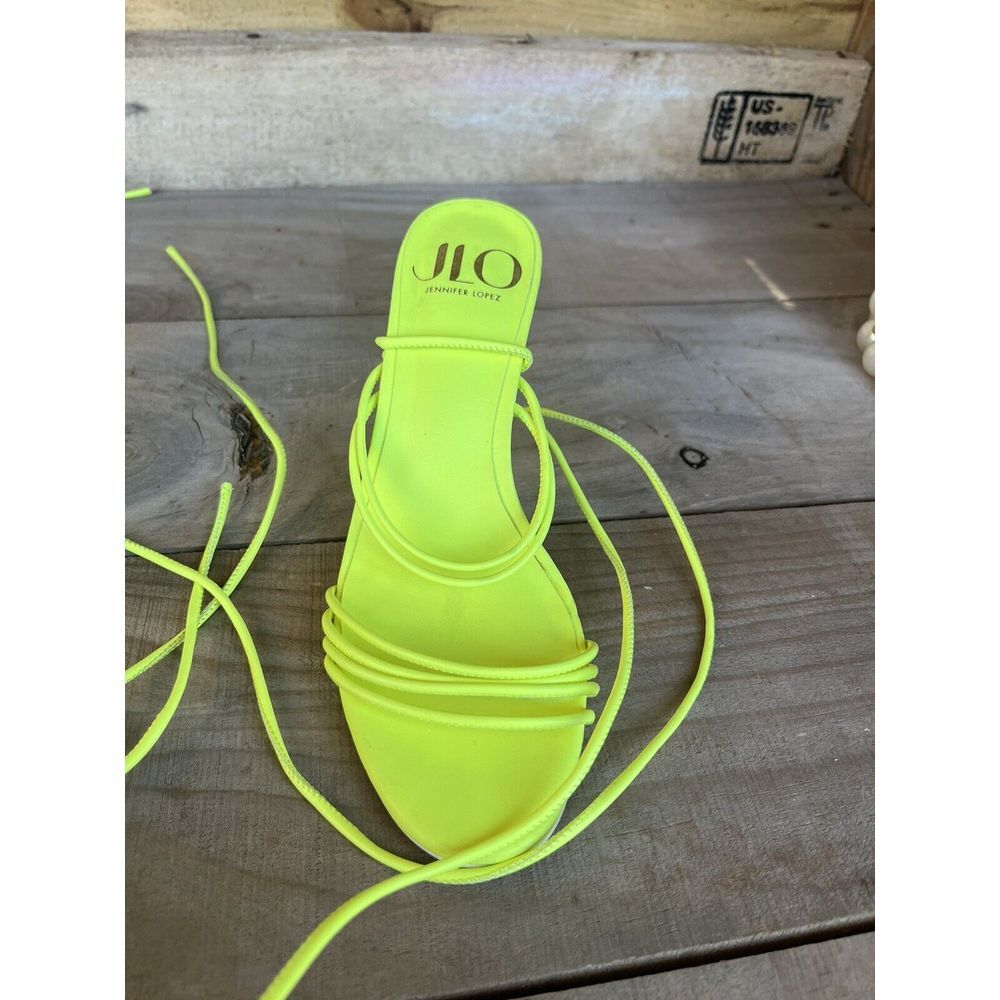 JLO Jennifer Lopez Neon Lime Faux Leather 4" Heel Strappy Sandals‎ Size 6 - Picture 11 of 11